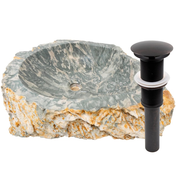 Novatto Natural Cobblestone Vessel Bathroom Sink with Oil Rubbed Bronze Drain and Sealer NOSV-CSORB - main
